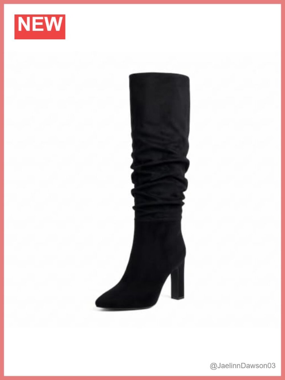 Women's Knee High Slouchy Boots, Almond Toe Chunky Block High Heel, Faux Suede